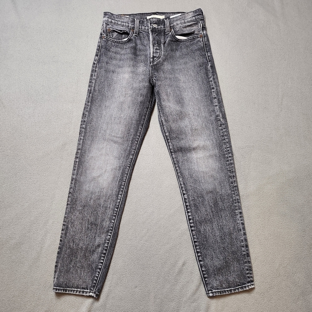Levis Wedgie Straight Button Fly High Rise Premium Jeans Gray Black Wash Size 26